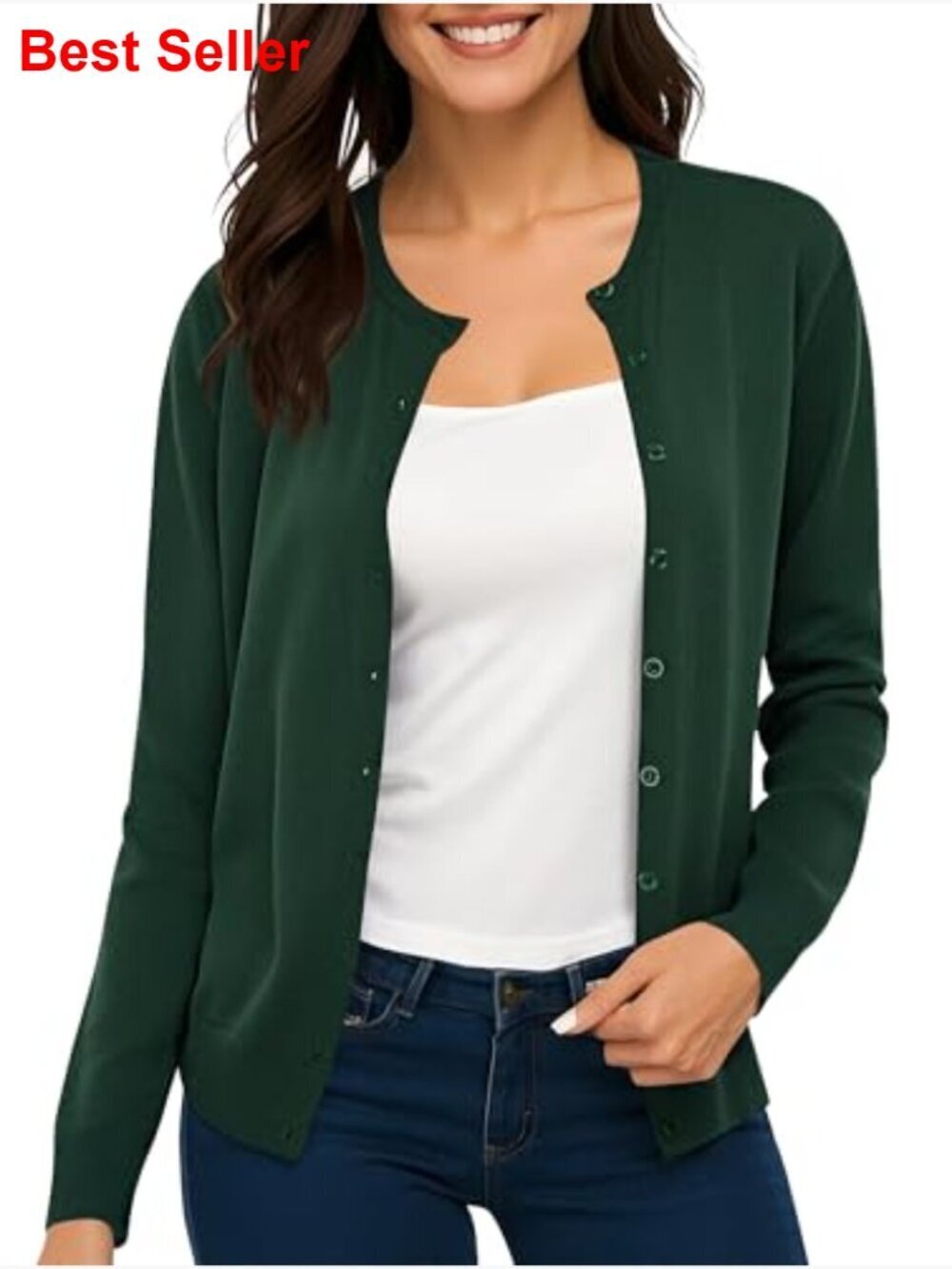 Long Sleeve Crew Neck Button Down Knit Cardigan Sweater - Picture 5 of 6